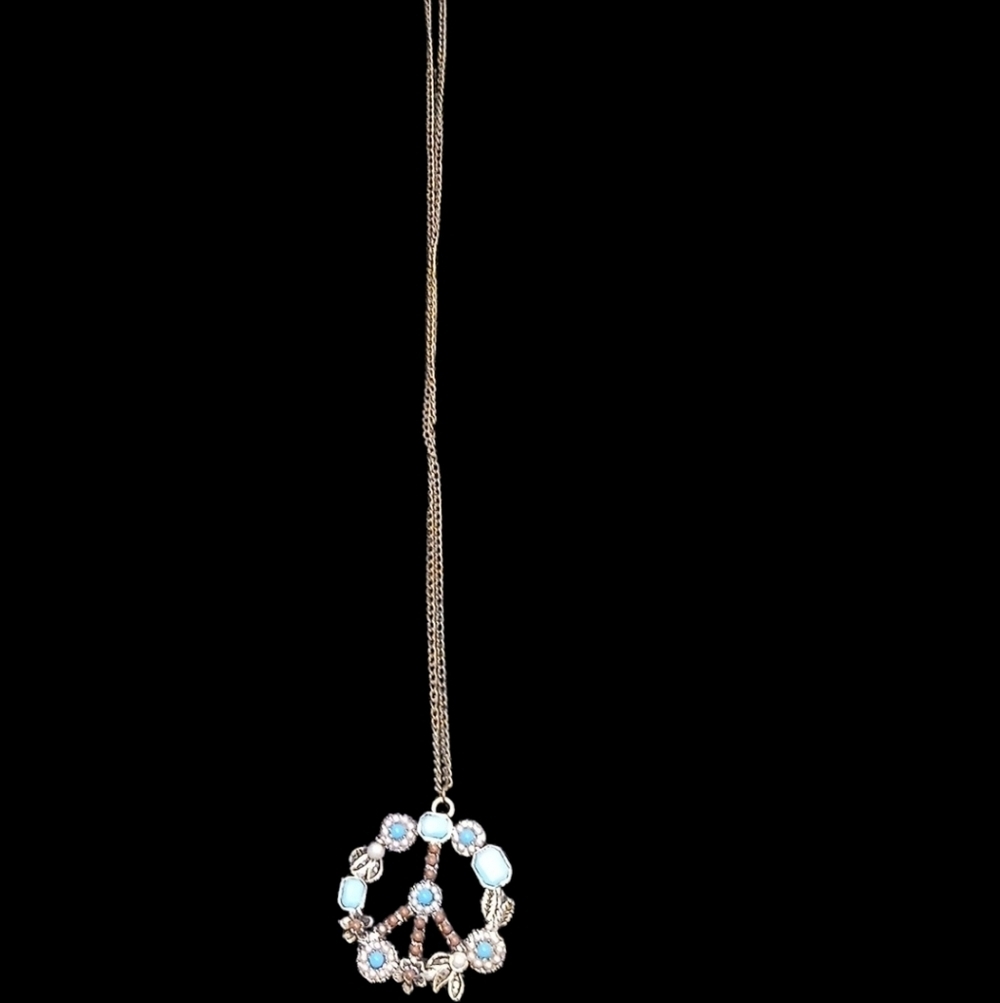 Necklace - Vintage Peace Sign Necklace W/ Multi Colored Beads Floral Pattern,... - Picture 4 of 7